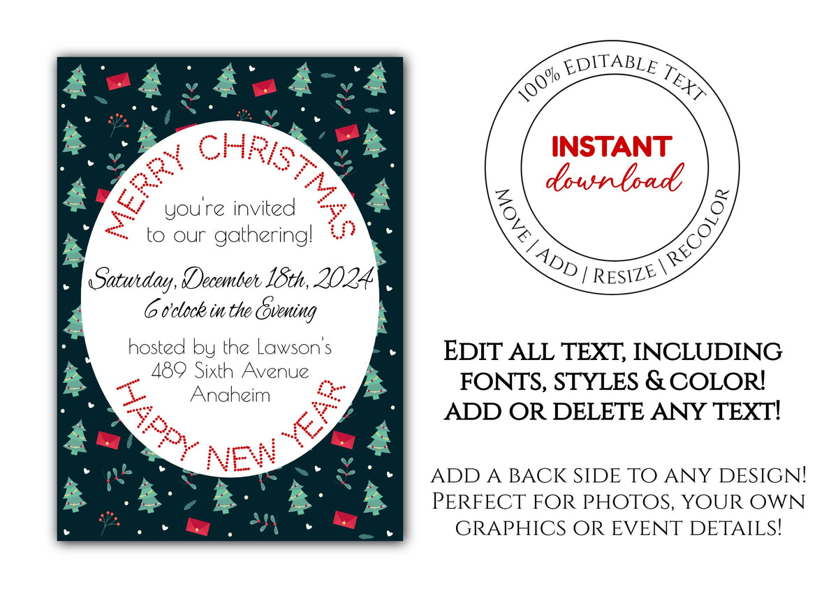 Merry Christmas Party Invitation Template - Printable & Digital