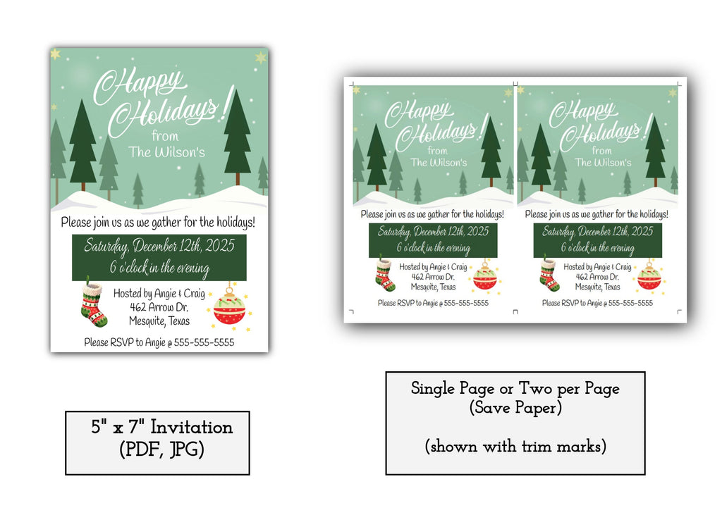 Happy Holidays Christmas Party Invitation Template - Digital & Printable